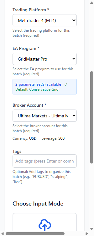 One-Click Parameter Launch - Select EA and launch in seconds